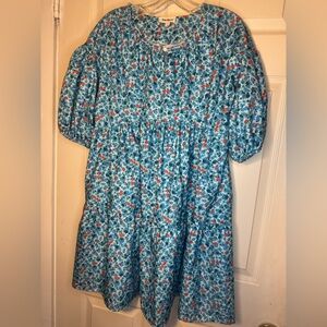 Pink Ripple Floral Tiered Blue and Red Mini Dress M